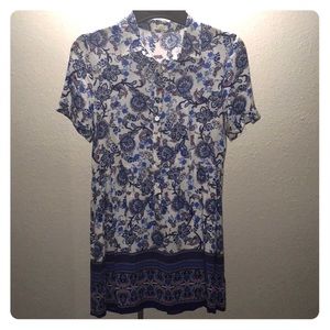 Pretty boho pattern collared shirt long pink blue